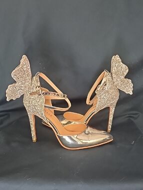 Women’s Glitter Butterfly Stiletto Heels - Rose Silver